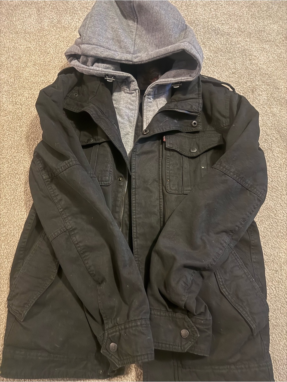 Levi's Black Field Jacket with Grey Hooded Liner